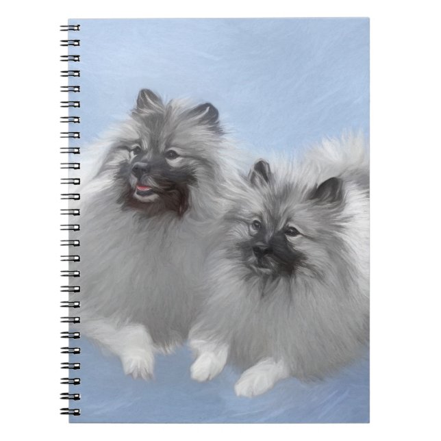 Caderno Espiral Keeshond Pair de Kees pintando Arte Animal Origina (Frente)