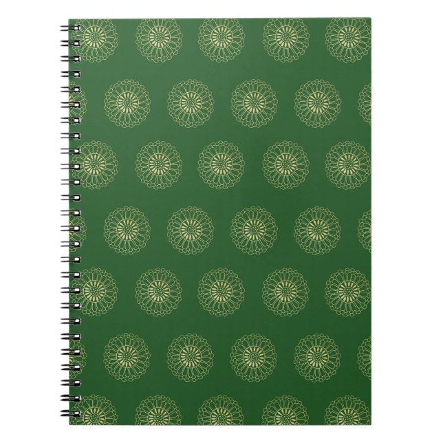 Caderno Espiral Kelly Green | Golden Zinnia Flower Medallions (Frente)