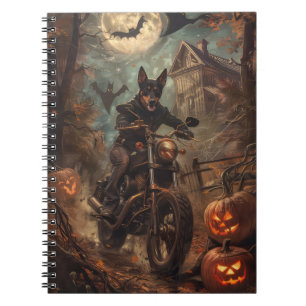 Caderno Espiral Kelpie Australiano Pilotando Motocicleta no Hallow