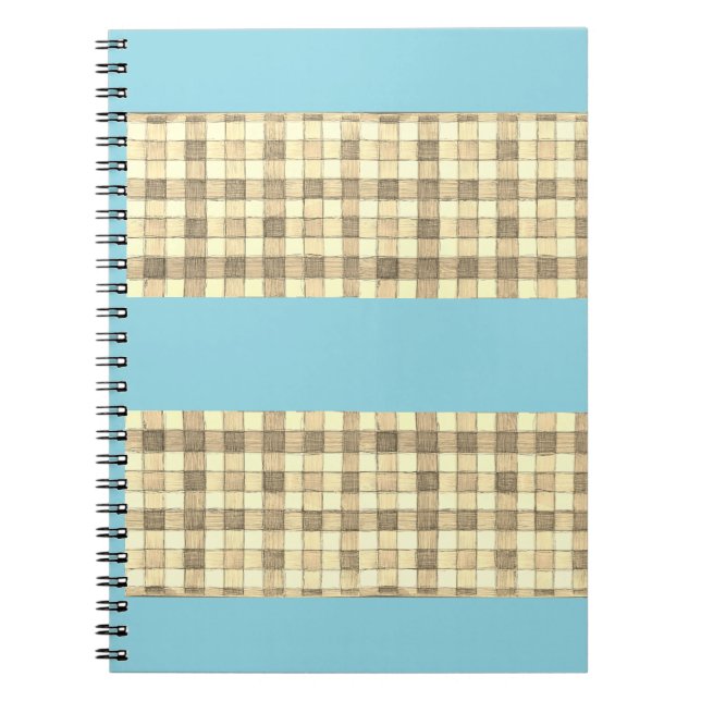 Caderno Espiral Khaki tan gingham com notebook de faixa azul (Frente)