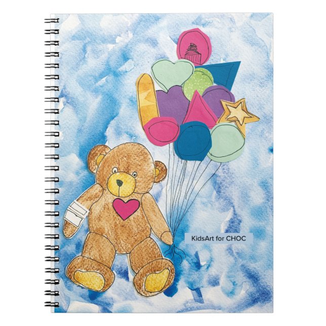 Caderno Espiral KidsArt para CHOC - Urso com Notebook Balões (Frente)