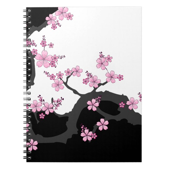 Caderno Espiral Kimono Black e White Pink Sakura (Frente)