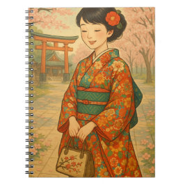 Caderno Espiral Kimono Girl - Notebook Cherry Blossom
