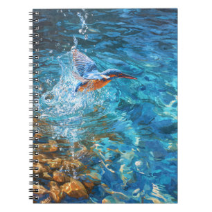 Caderno Espiral Kingfishing Splashing Clear Blue Water Art
