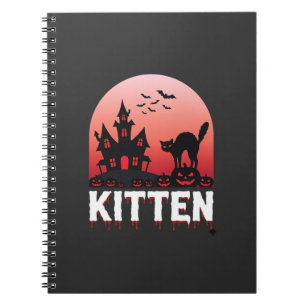 Caderno Espiral Kit de Halloween Gatinho Casa Assombrada Design de