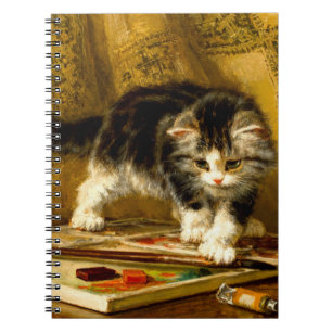 Caderno Espiral Kitten com pintura e escovas