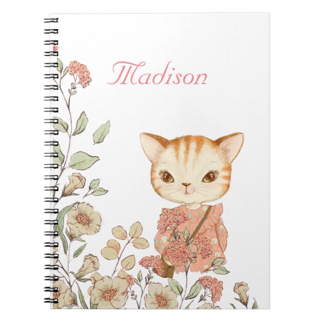 Caderno Espiral Kitty Cat Girly Vintage - Nome Personalizado (Frente)