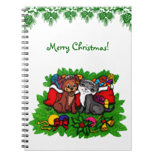 Caderno Espiral Kitty e Cachorrinho, Feliz Natal