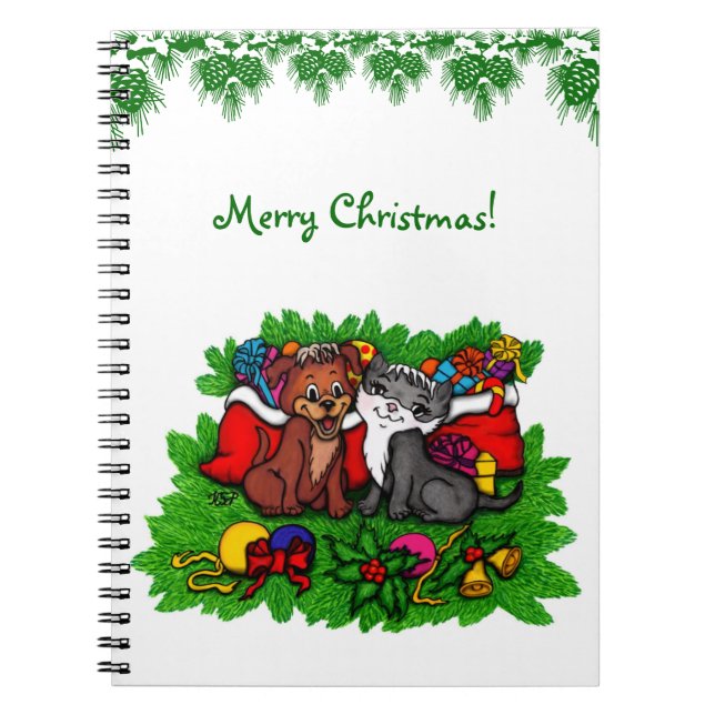 Caderno Espiral Kitty e Cachorrinho, Feliz Natal (Frente)