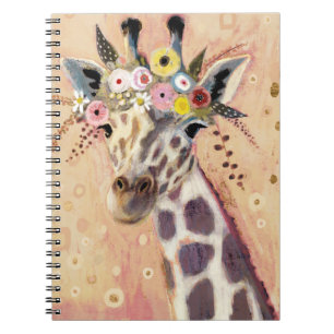 Caderno Espiral Klimt Giraffe Adornada Em Flores