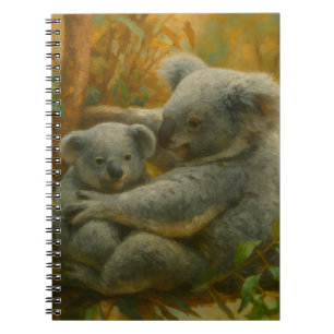 Caderno Espiral Koala Madre e Joey na Capoia do outono