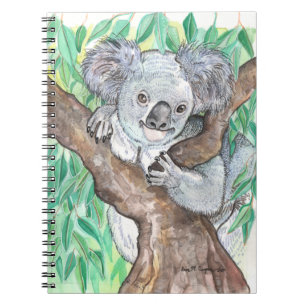 Caderno Espiral Koala na pintura em árvore de Eucalyptus