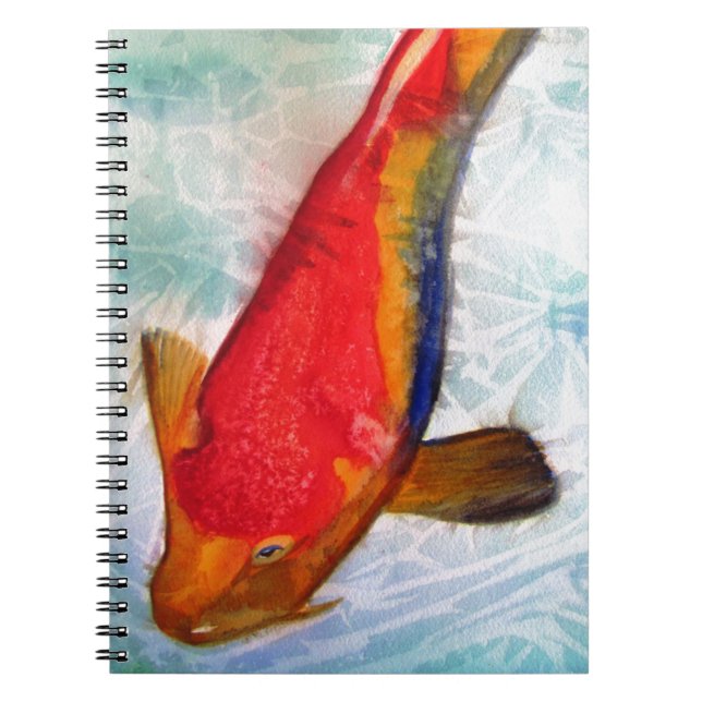 Caderno Espiral Kohaku Koi peixe japonês arte aquarela (Frente)
