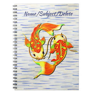 Caderno Espiral Koi Carp Fish Orange Green on Water - Add Name