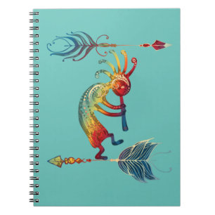 Caderno Espiral Kokopelli Americano Nativo Com Duas Penas 1