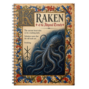 Caderno Espiral Kraken, Arte de Bestiário Medieval