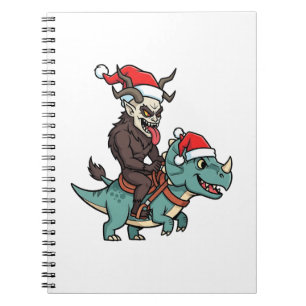 Caderno Espiral Krampus Montado Em Um Dinossauro Natal Malvado Do