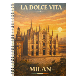 Caderno Espiral La Dolce Vita - Cartaz de Viagem Vintage de Milão
