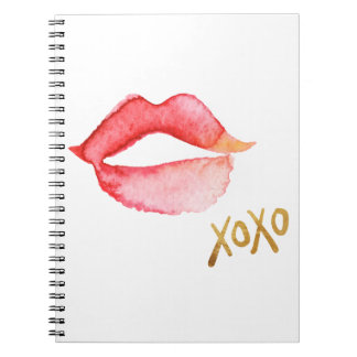Caderno Espiral Lábios da aguarela & folha Dourado XOXO