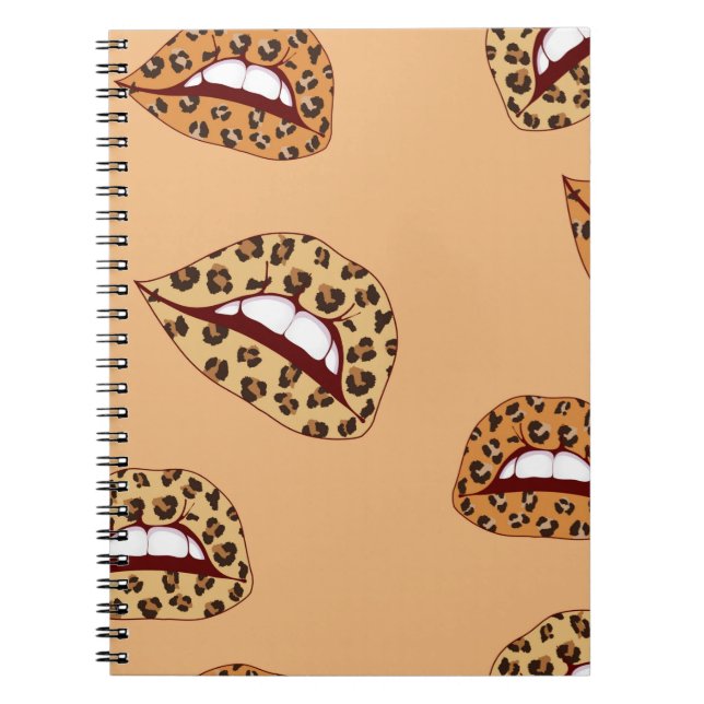 Caderno Espiral Lábios de impressão leopardo com padrão uniforme,  (Frente)