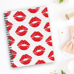 Caderno Espiral Lábios Vermelhos, Batom Vermelho, Beijo, Padrão De