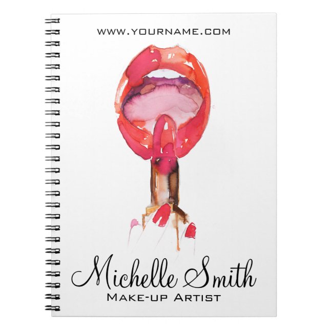 Caderno Espiral Lábios vermelhos de aquarela e marca de composição (Frente)