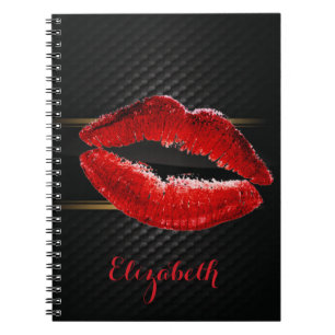 Caderno Espiral Lábios Vermelhos Glitter Modernos e Elegantes, Per