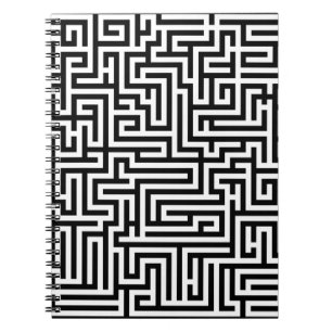Caderno Espiral Labirinto Preto e Branco Padrão de Labirinto