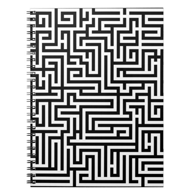 Caderno Espiral Labirinto Preto e Branco Padrão de Labirinto (Frente)