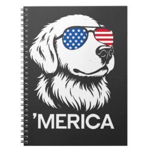Caderno Espiral Labrador Patriótico Bandeira Americana Quatro de J