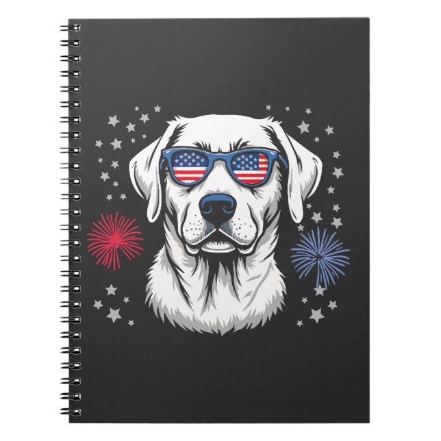 Caderno Espiral Labrador Patriótico com Óculos de Sol EUA (Frente)