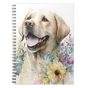 Caderno Espiral Labrador Retriever Dourado em Aquarela e Flores