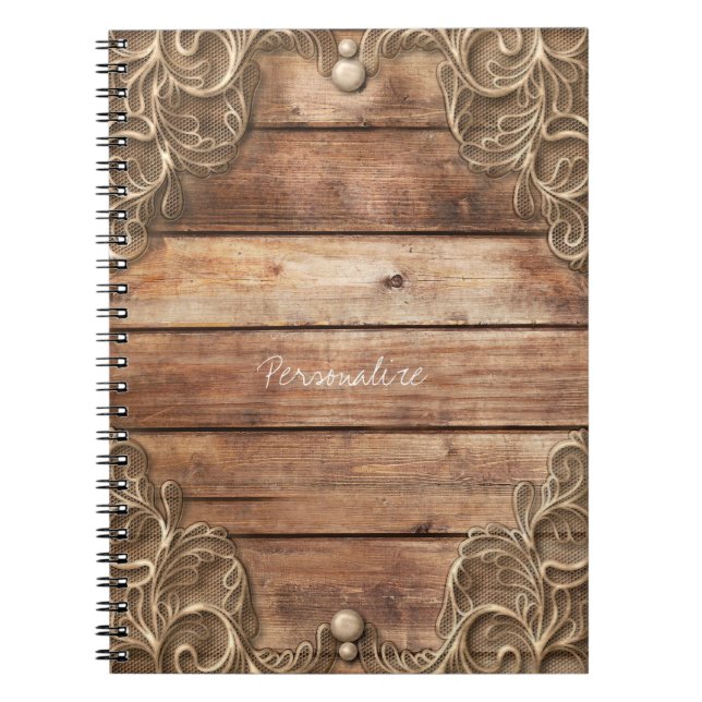 Caderno Espiral Lace Wood Rustic Vintage Western Eleghouse (Frente)