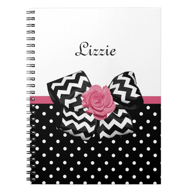 Caderno Espiral Laço de Chevron Rosa com Nome em Pontos (Frente)