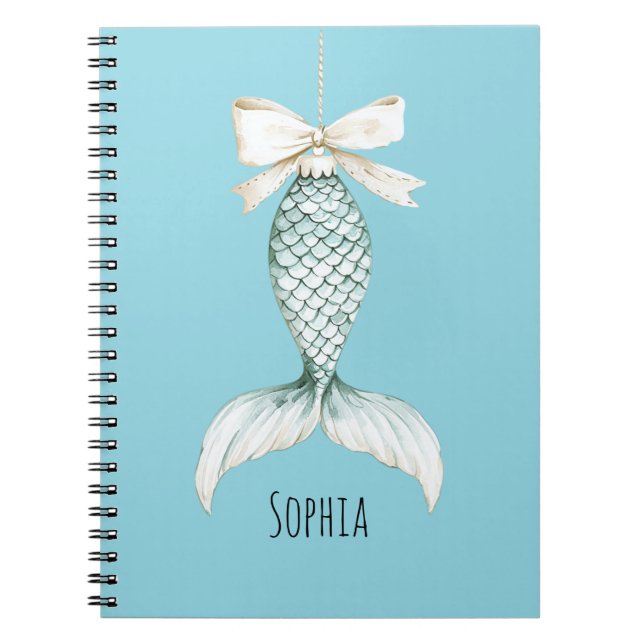 Caderno Espiral Laço de Creme de Sereia de Natal (Frente)