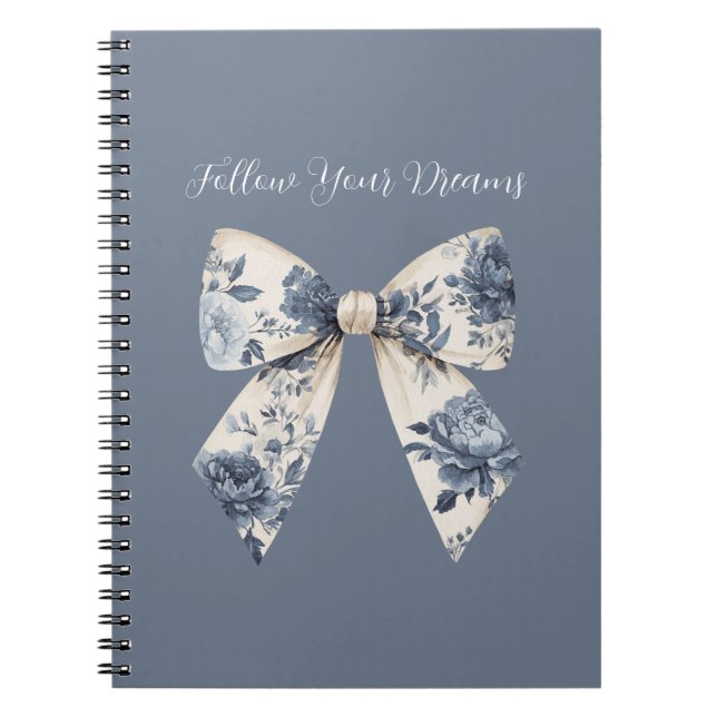 Caderno Espiral Laço Floral Creme Azul (Frente)