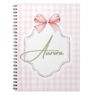 Caderno Espiral Laço Rosa Personalizado Aurora & Estampa Xadrez