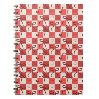 Caderno Espiral Laço Vermelho Fofo e Xadrez de Coração