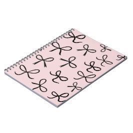 Caderno Espiral Laços Pretos Pequenos e Fofos na Moda Rosa