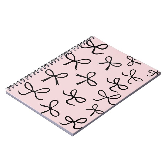 Caderno Espiral Laços Pretos Pequenos e Fofos na Moda Rosa (Left Side)