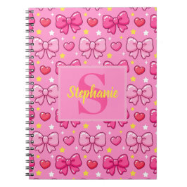 Caderno Espiral Laços Rosa Personalizados Corações Estrelas