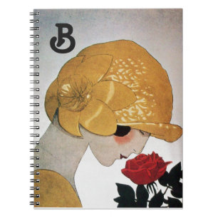 CADERNO ESPIRAL LADY COM MONOGRAMA DE ROSA VERMELHA
