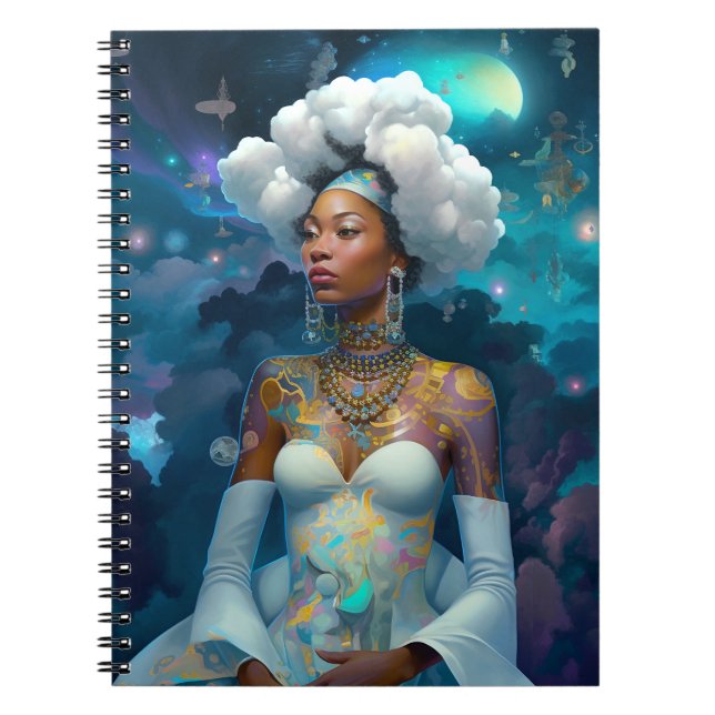 Caderno Espiral Lady In Surreal World Cosmic African Art (Frente)
