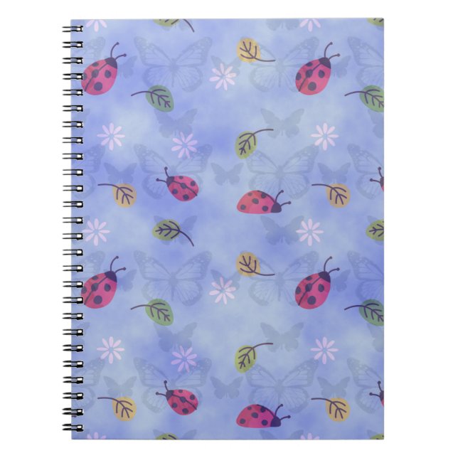 Caderno Espiral Ladybirds and Falling Leaves Blue Pattern (Frente)