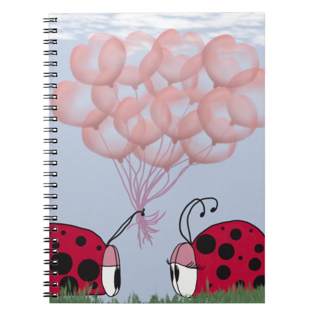 Caderno Espiral Ladybug Adorável Com Buquê De Balão Rosa Bonito (Frente)
