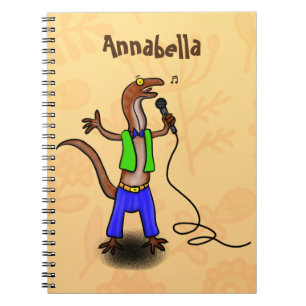 Caderno Espiral Lagarto engraçado cantando com desenho de microfon