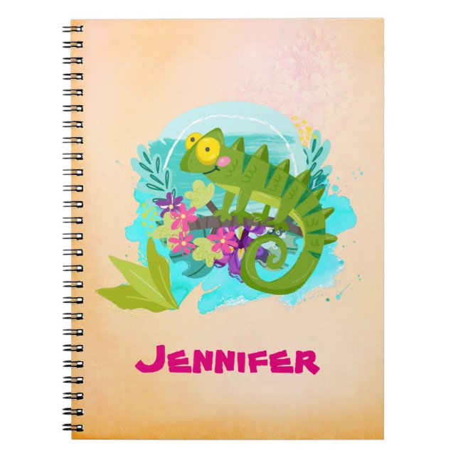 Caderno Espiral Lagarto tropical com flores (Frente)