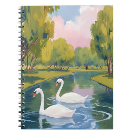 Caderno Espiral Lago do Cisne Boston Common Massachusetts Aquarela