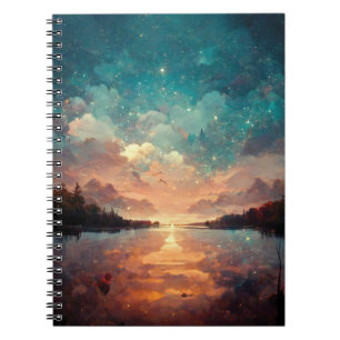 Caderno Espiral Lago Dreamlike E Sunset Pintura paisagística