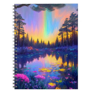 Caderno Espiral Lago Oculto Adorcido com Flores Coloridas